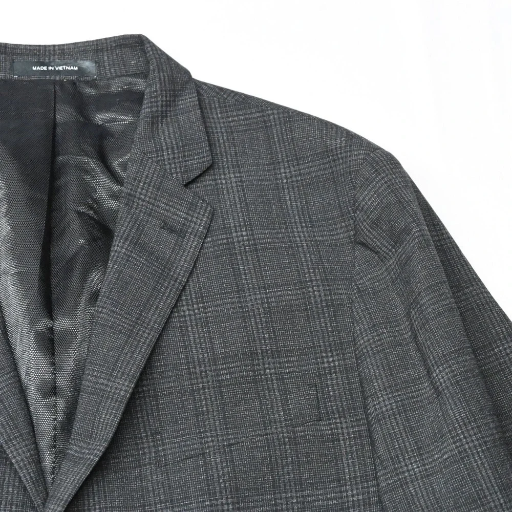 Kenneth Cole Awearness 48R Gray Plaid‎ Wool Mens Blazer Suit Jacket Coat